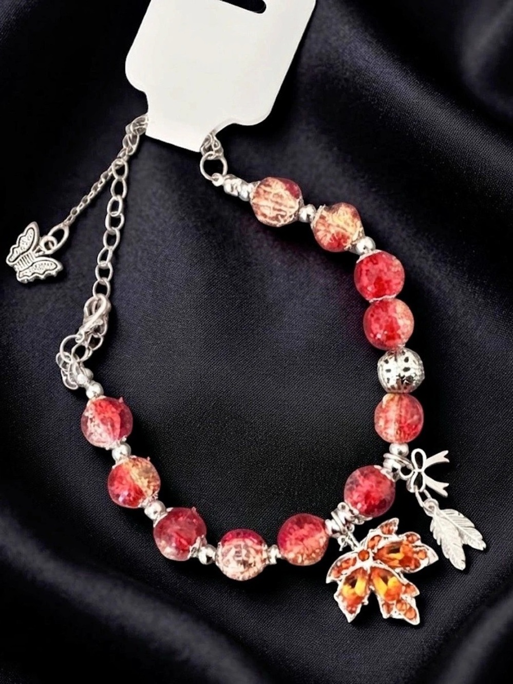 Autumn Maple Leaf Crystal Charm Bracelet